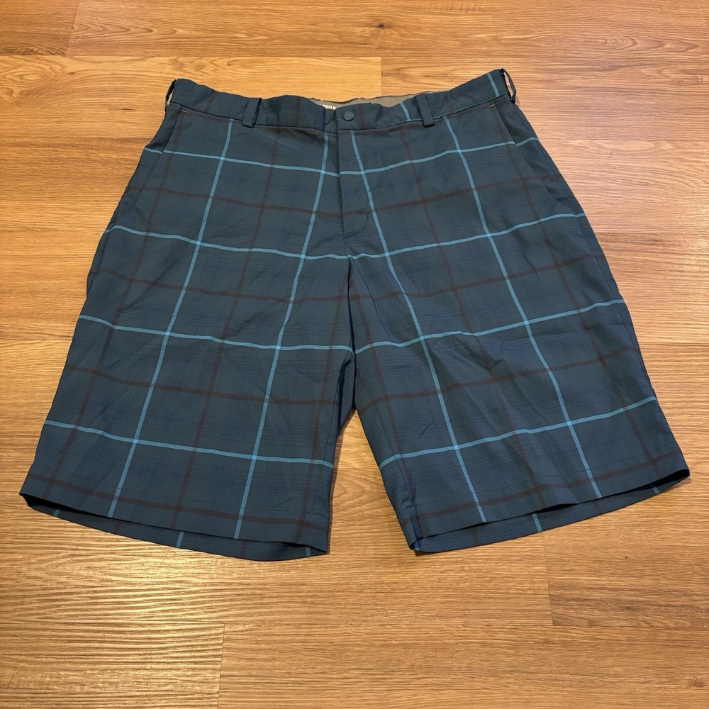 Nike Golf Tour Performance Shorts Men's 36 Teal Blue Plaid Pockets Preppy